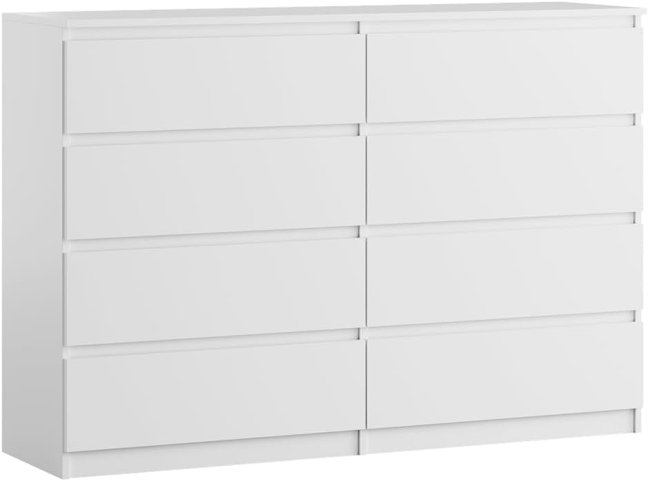 Kommode mit 8 Schubladen | Weiß 140 cm Ideal für Schlafzimmer, Wohnzimmer, Kinderzimmer und Büro | Große geräumige Kommode | 140x97x40 cm