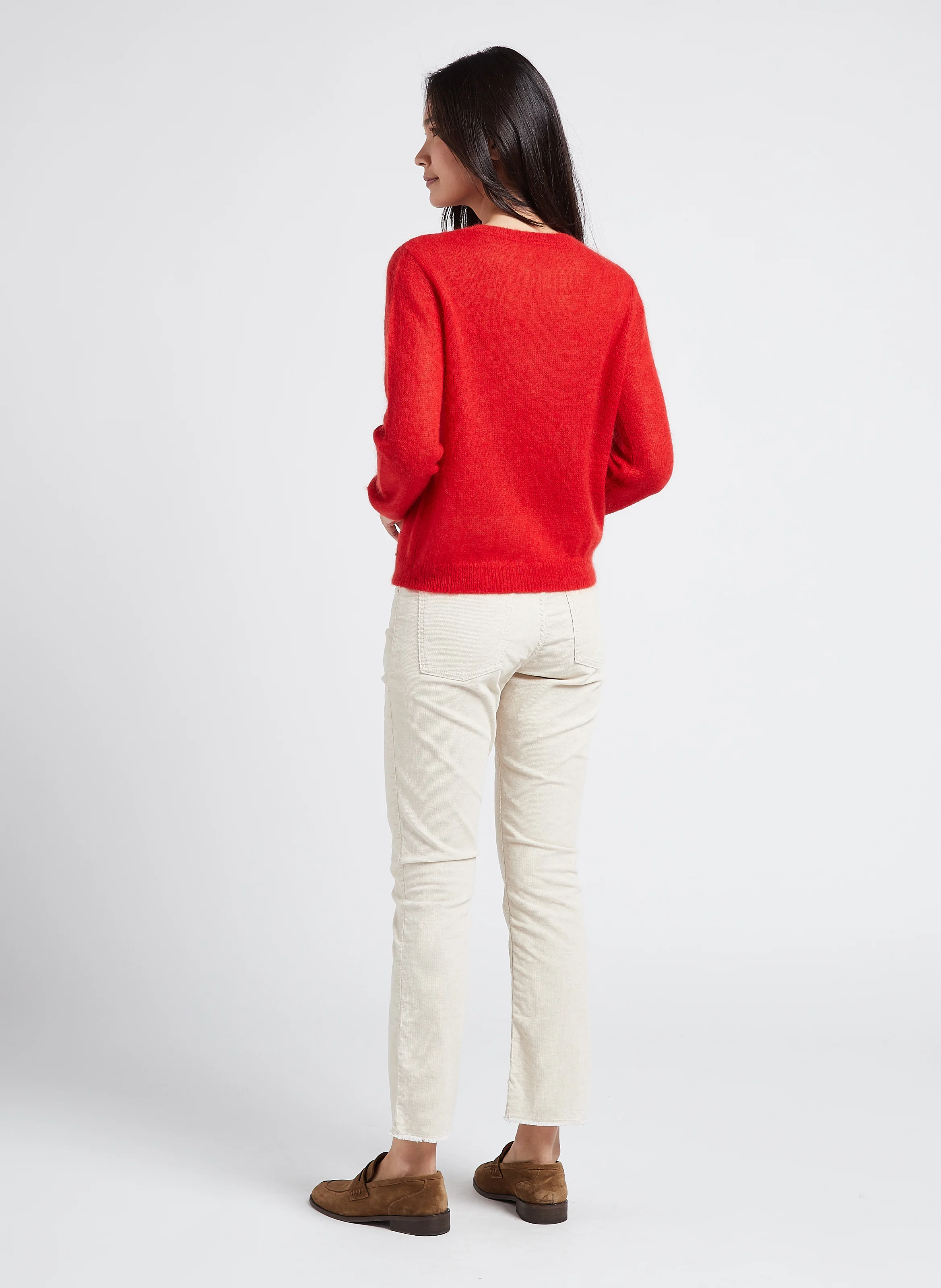 CARA - Jean bootcut cropped en coton mélangé | Blanc