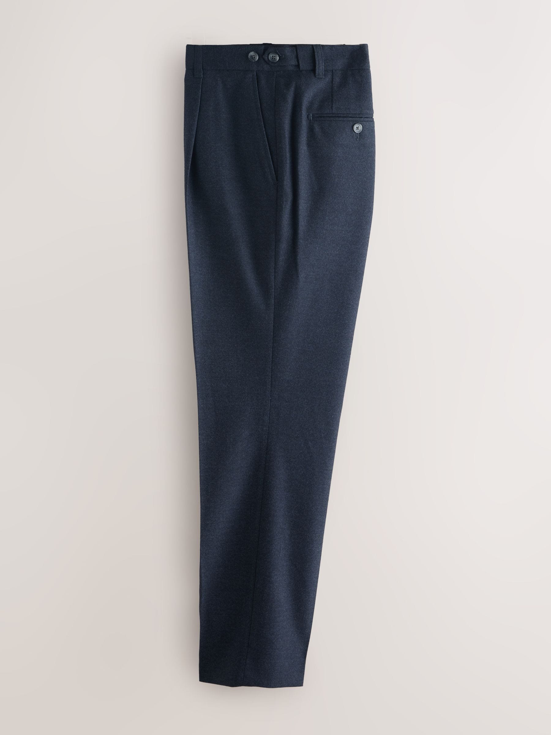 Donkerblauw - Regular Tapered Fit Smart Textured Soft Touch Trousers