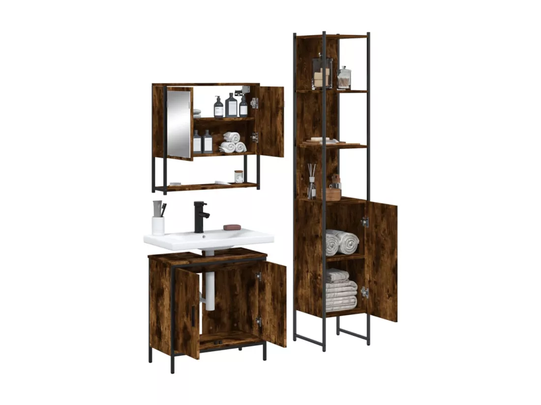 Ensemble de meubles de salle de bain 3 pcs Chêne fumé
