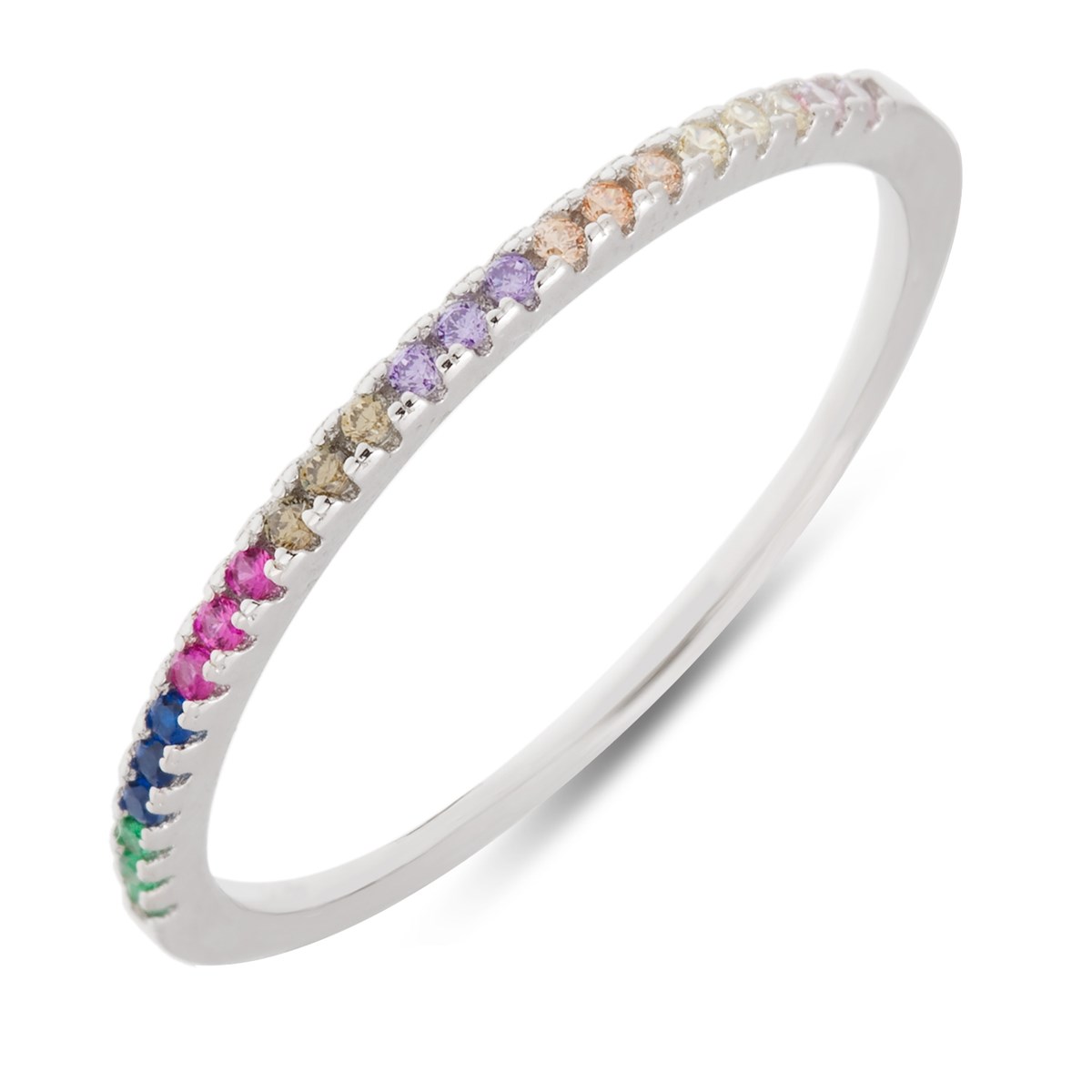 Bague fine argent rhodié pierres précieuses d'imitation