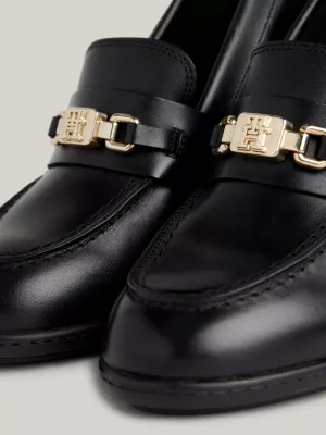 Mocassins de couro com salto bloco e monograma TH