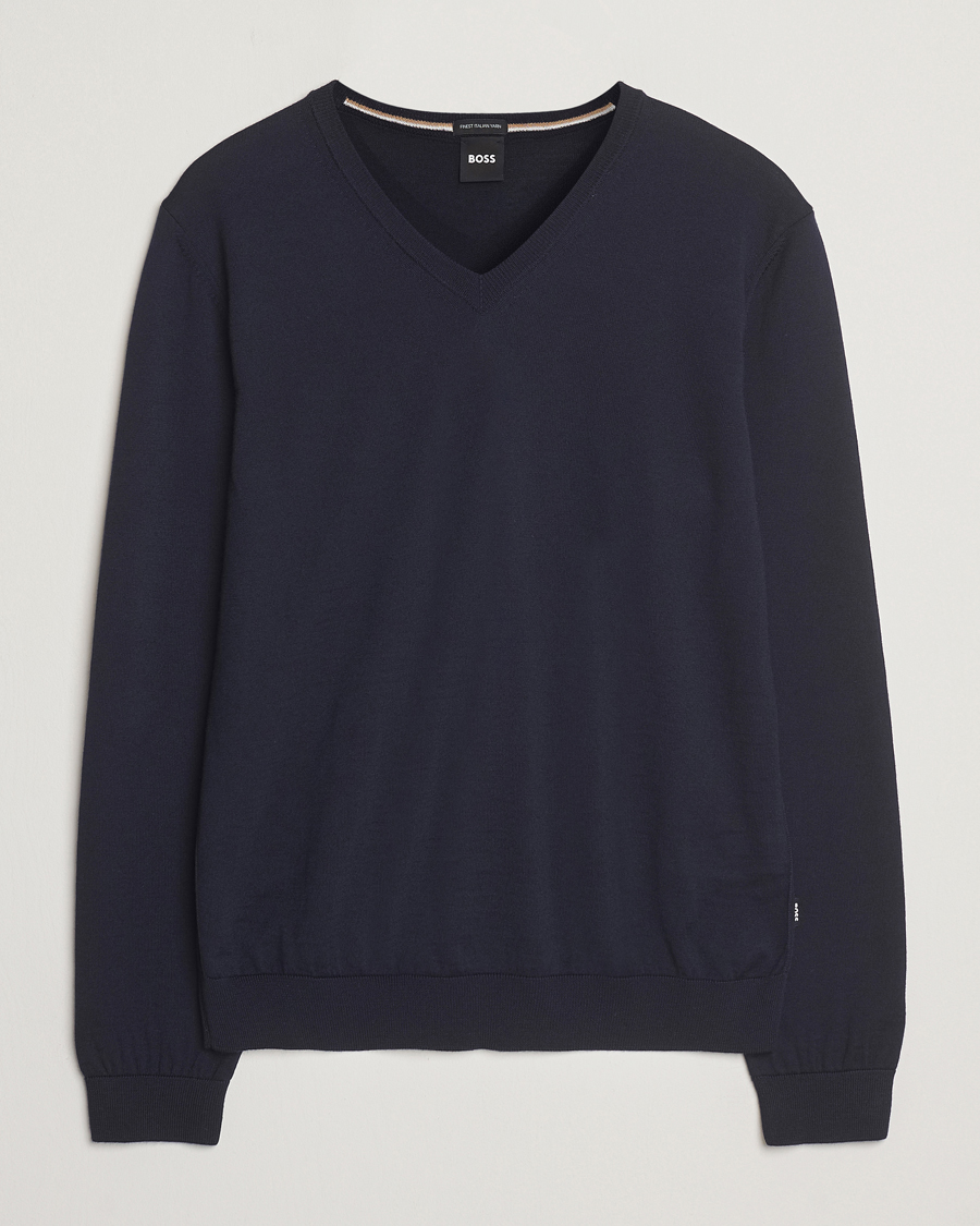 BOSS BLACK Melba Wool V-Neck Pullover Dark Blue