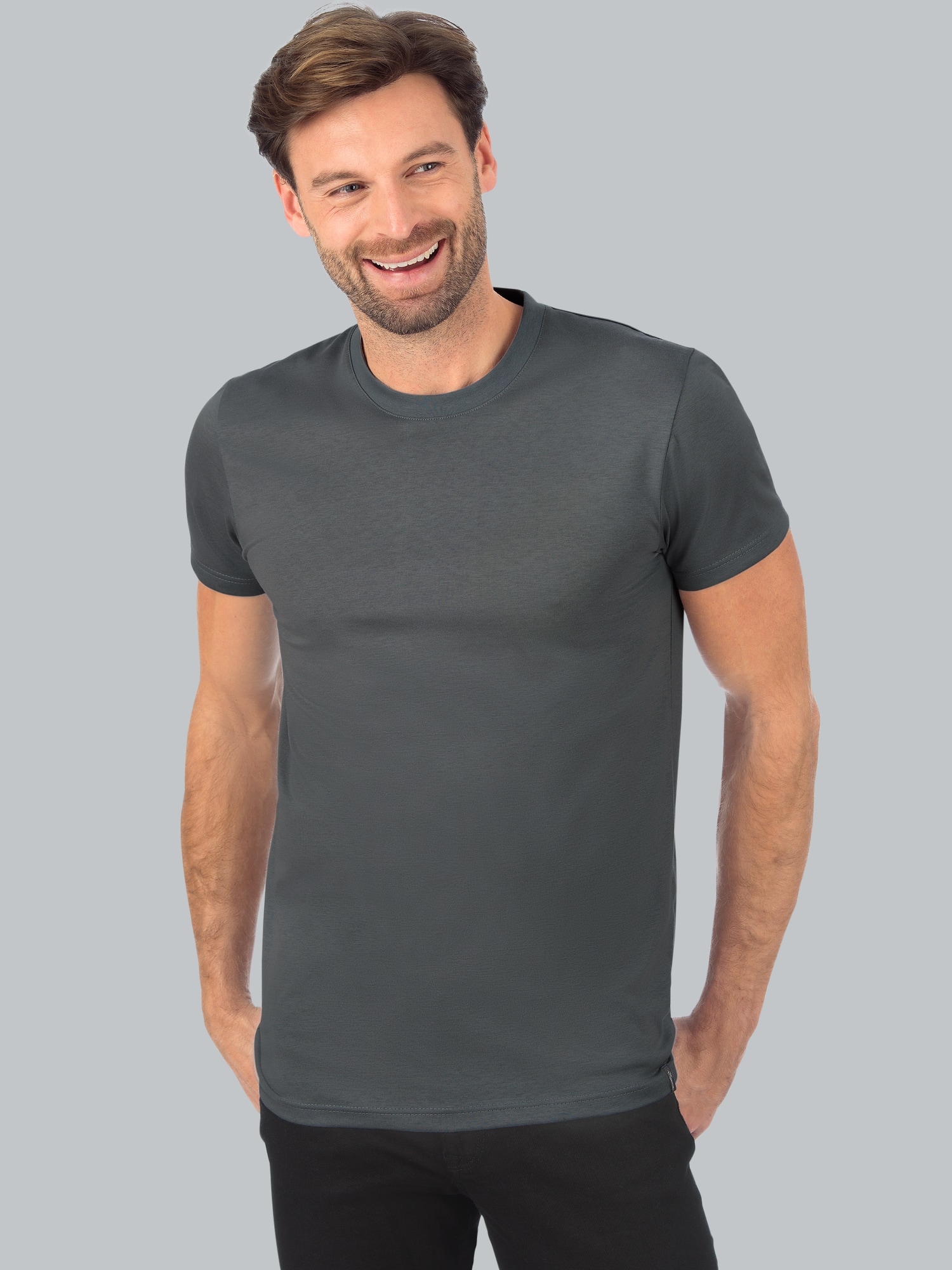 Slim Fit T-Shirt aus DELUXE Baumwolle Anthrazit