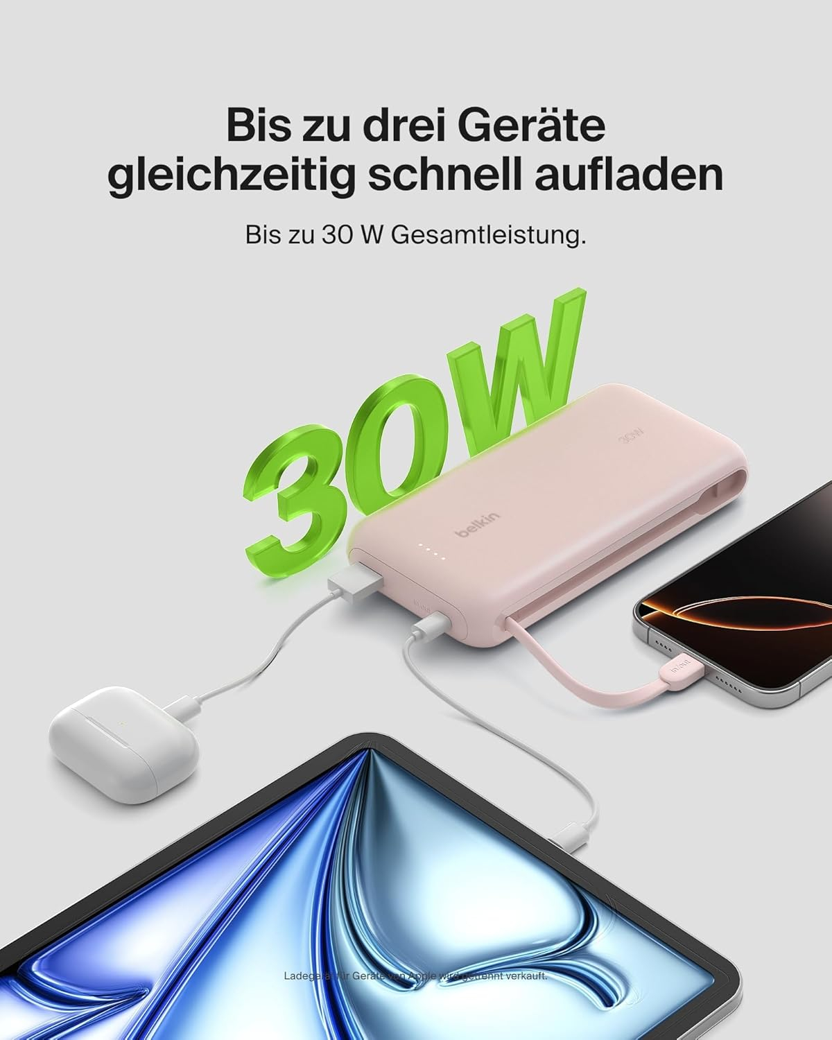 (30W) 20000mAh BoostCharge Powerbank USB C / USB A Ladegerät inkl. USB C Ladekabel Power Delivery (BPB024hqPK) - Rosa