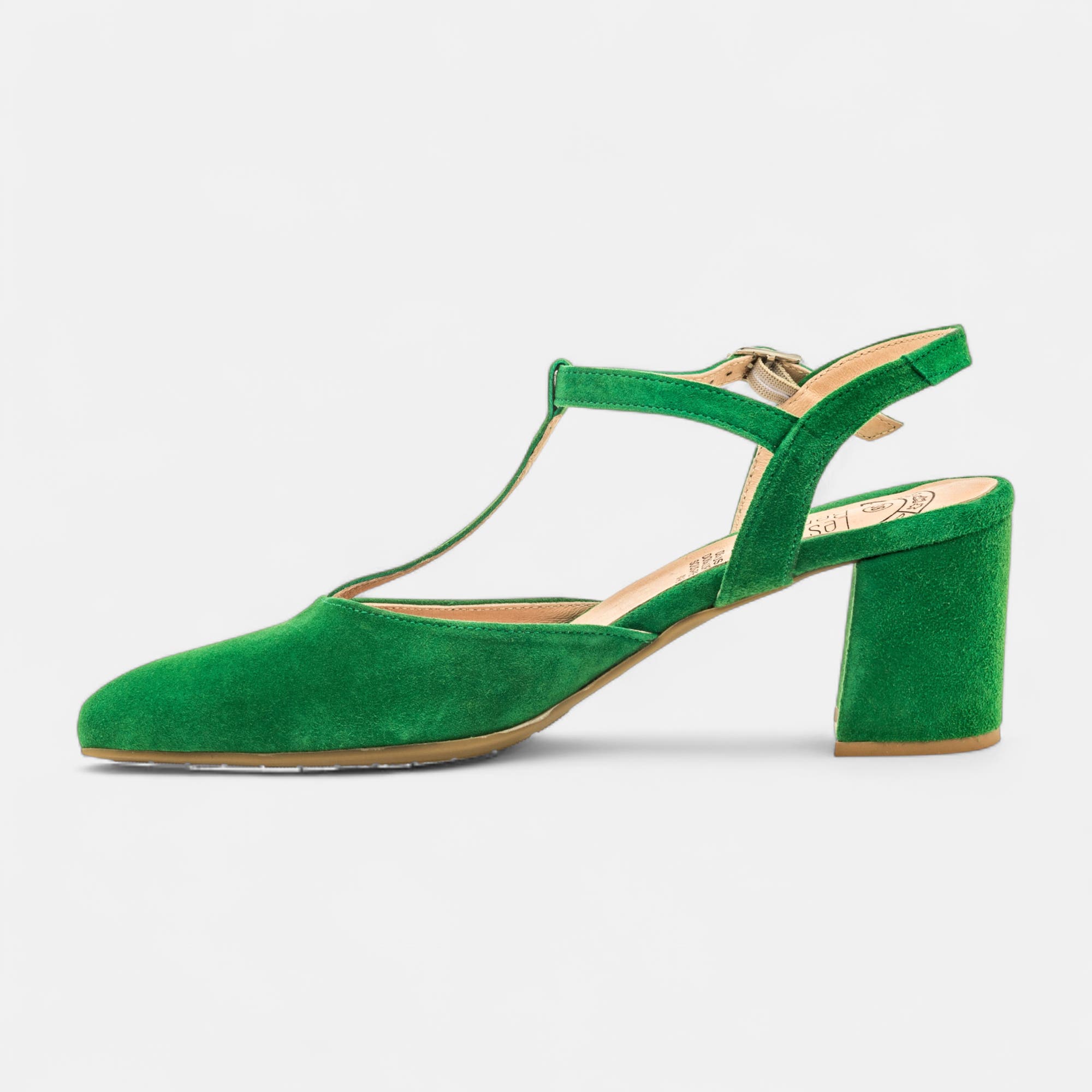 Escarpins avec bride arrière à talon Femme en cuir vert