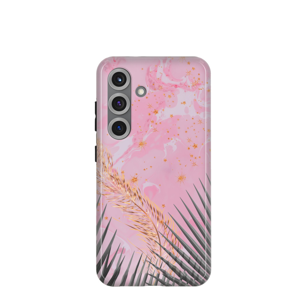 Samsung Galaxy S25 Hybrid (Kunststoff / Gummi) Hülle Tropenglanz - Rosa
