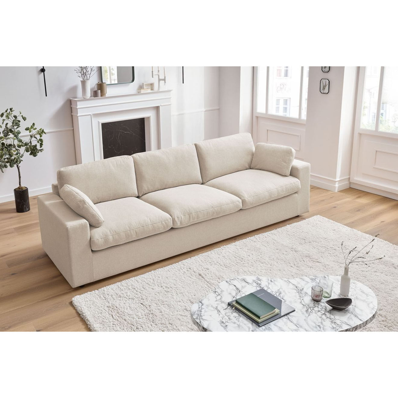 Bobochic Canapé droit fixe 4 places Belair beige - 280x93x80 cm