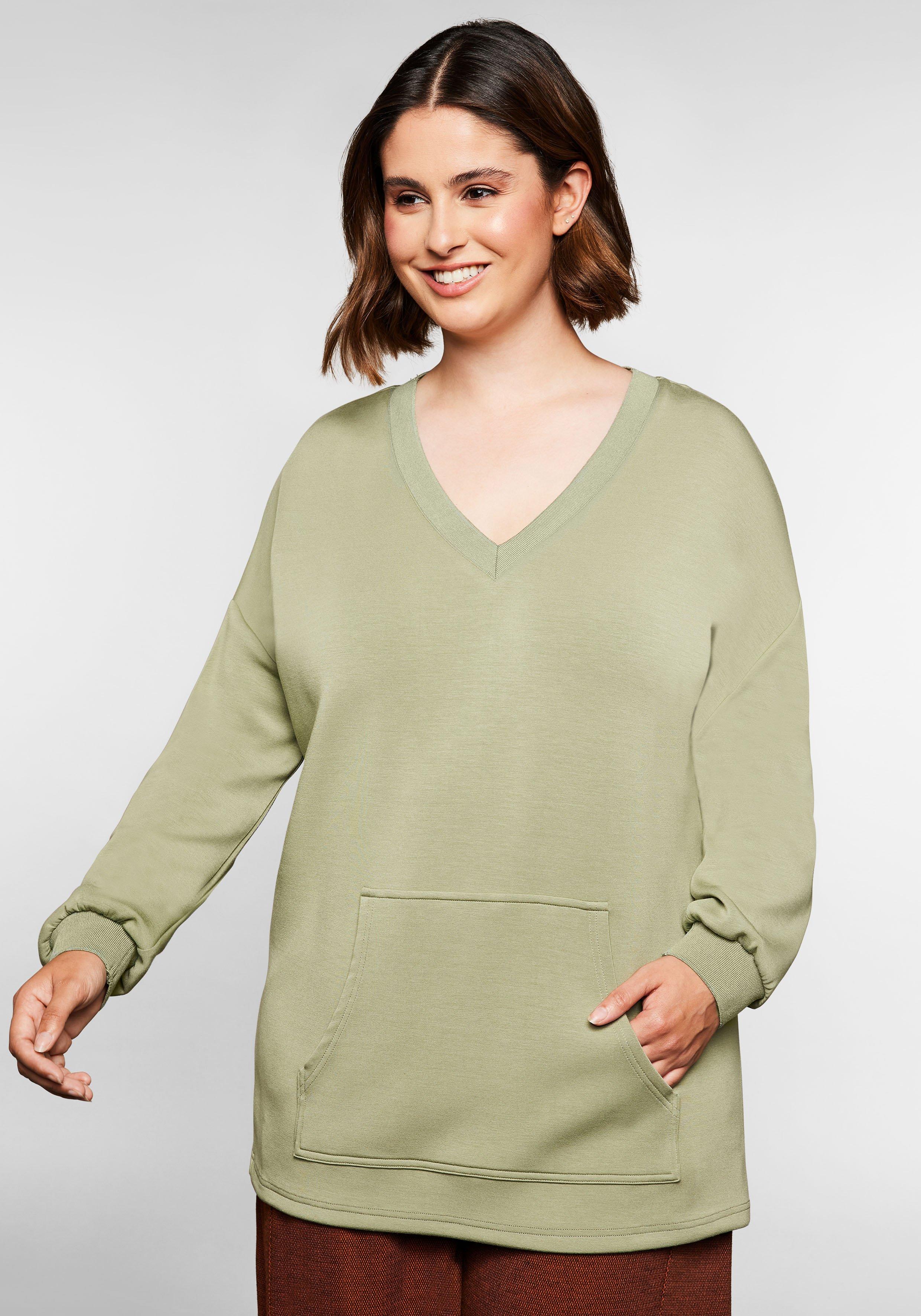 Langarmshirt mit Kängurutasche und V-Ausschnitt