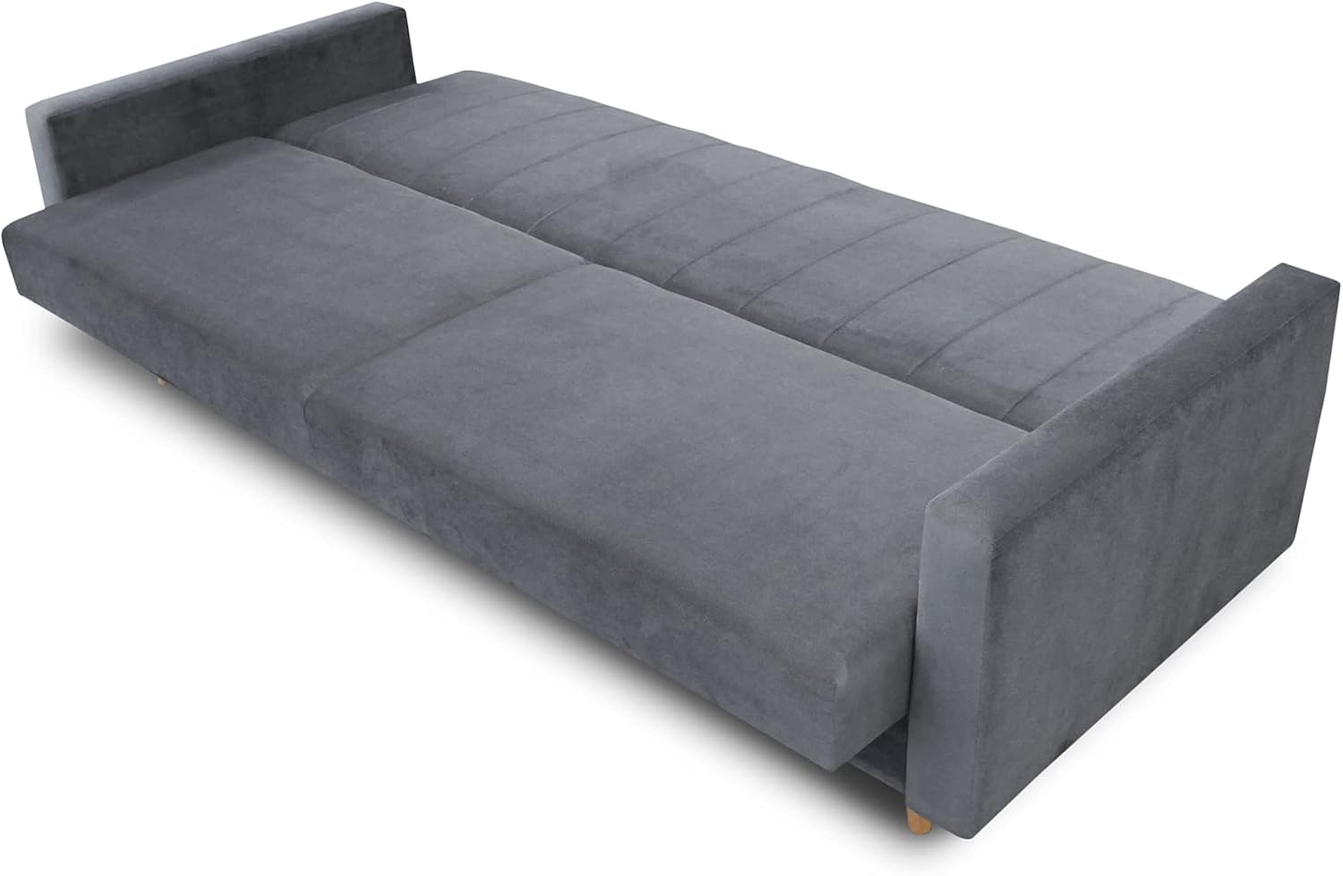 Schlafsofa Sara - Sofa mit Schlaffunktion und Bettkasten, Bettsofa mit Wellenfeder, Schlafcouch mit Holzfüße, Couch vom Hersteller, Couchgarnitur, Velours (Pink (Kronos 29))