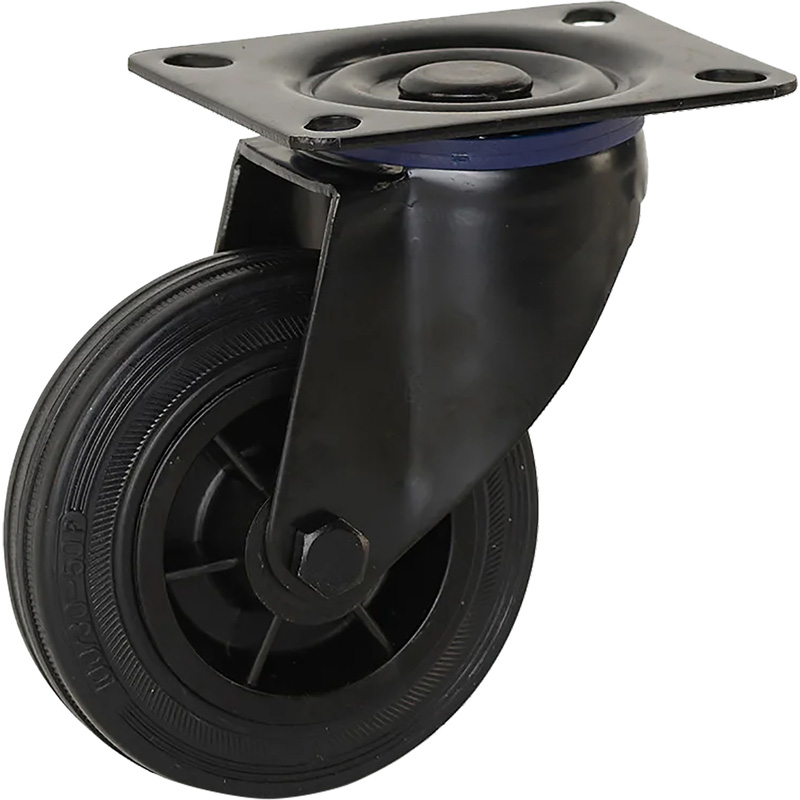 Zwenkwiel rubber Zwart 100mm - 75kg draagvermogen