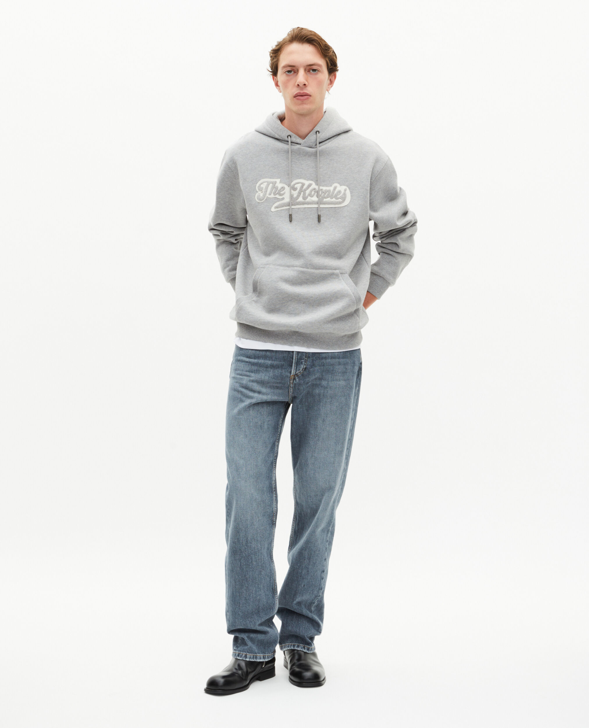 Sweatshirt à capuche avec patch gris