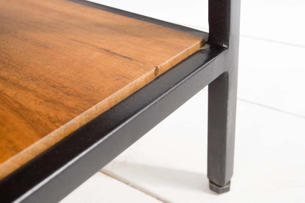 Höhenverstellbarer Couchtisch FACTORY LIFTUP 80cm Mangoholz massiv mit Stauraum Metall