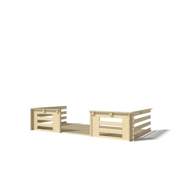 Abri de jardin en bois - 4x4 m - 24 m2 + terrasse avec balustrade et avant-toit en bois