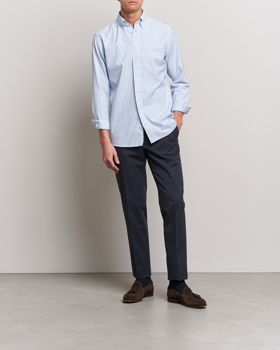 Eton Slim Fit Royal Oxford Stripe Button Down Light Blue