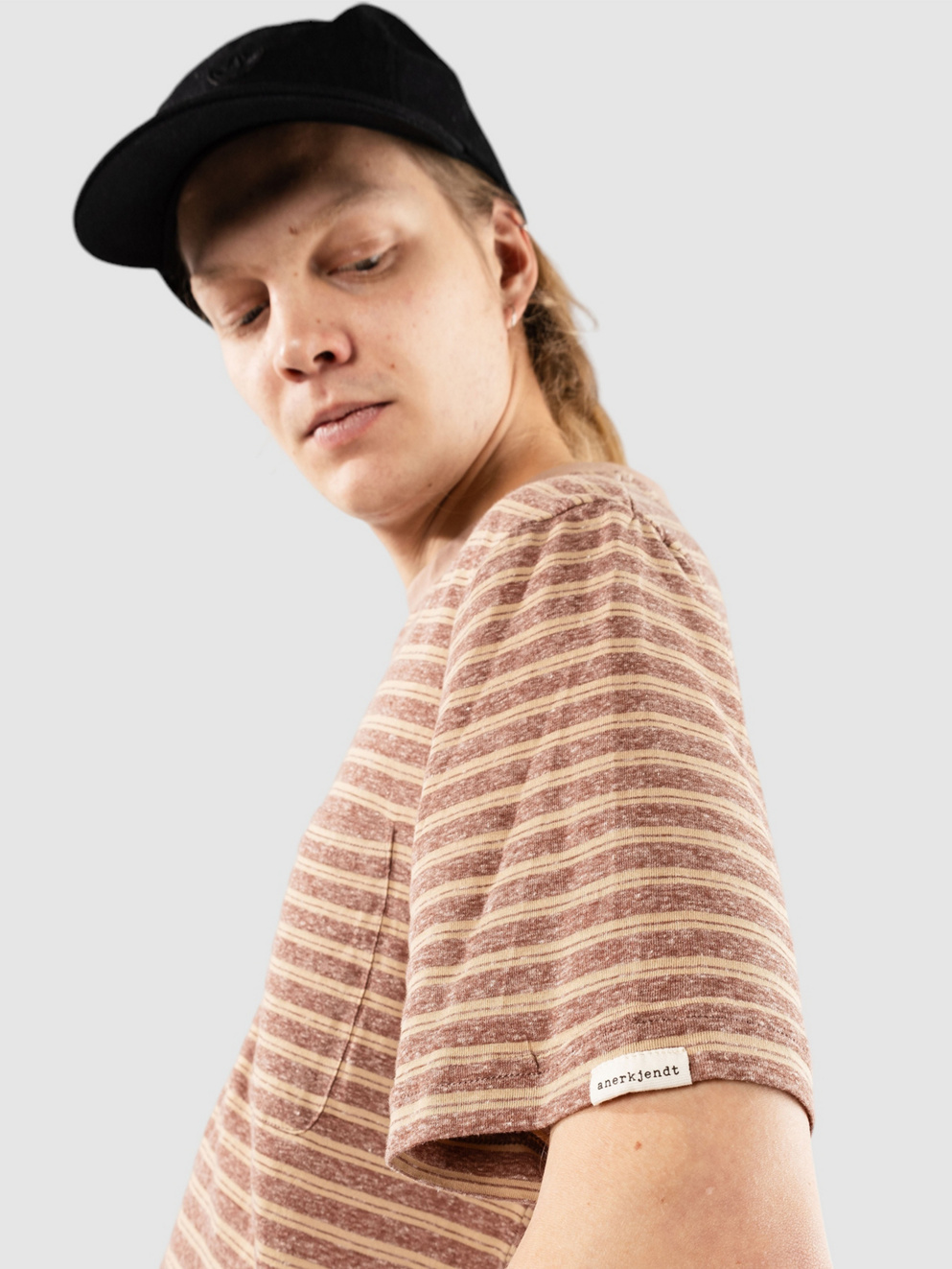 Anerkjendt Akkikki Cot/Linen Stripe T-Shirt auburn