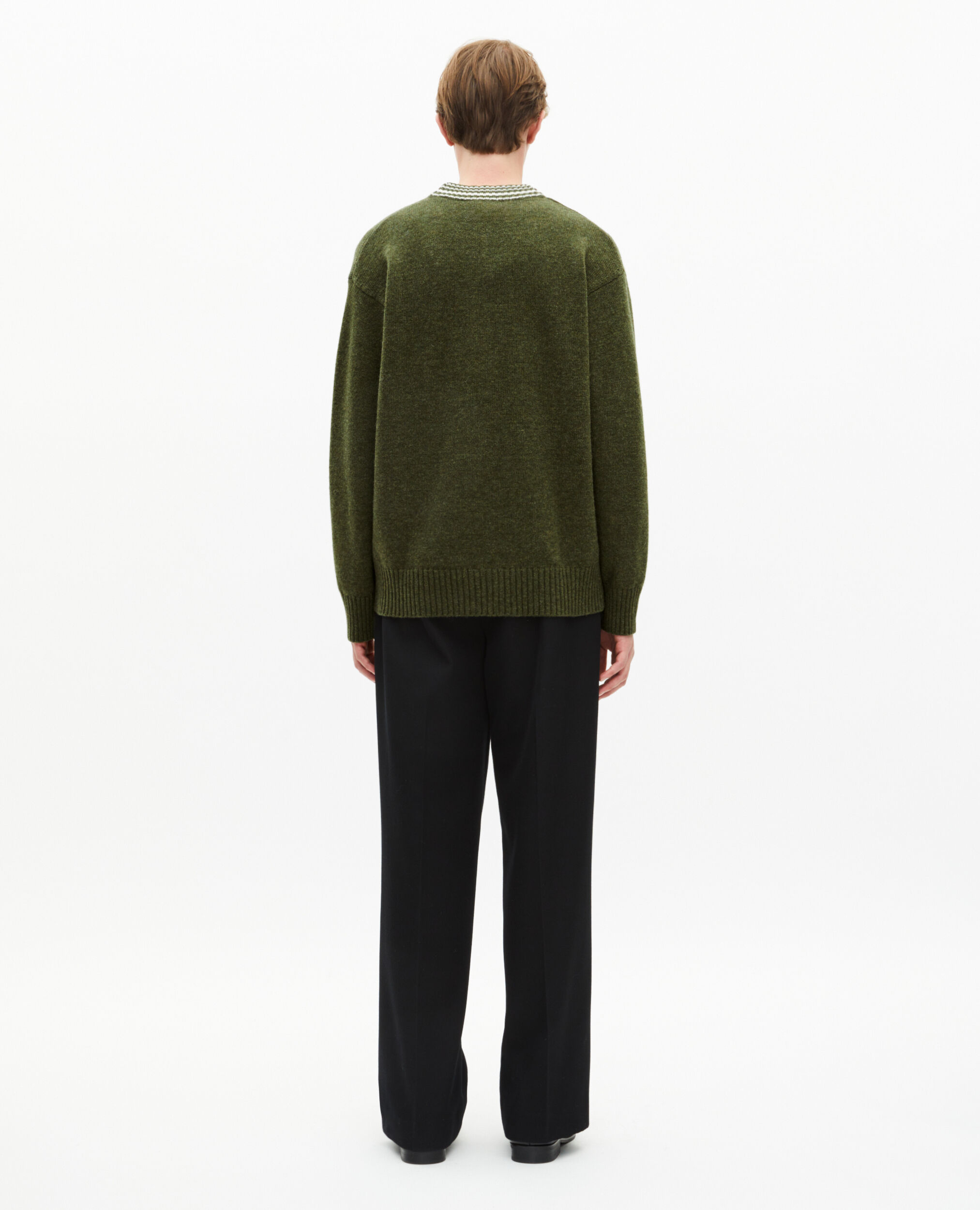 Cardigan en laine à rayures contrastées kaki