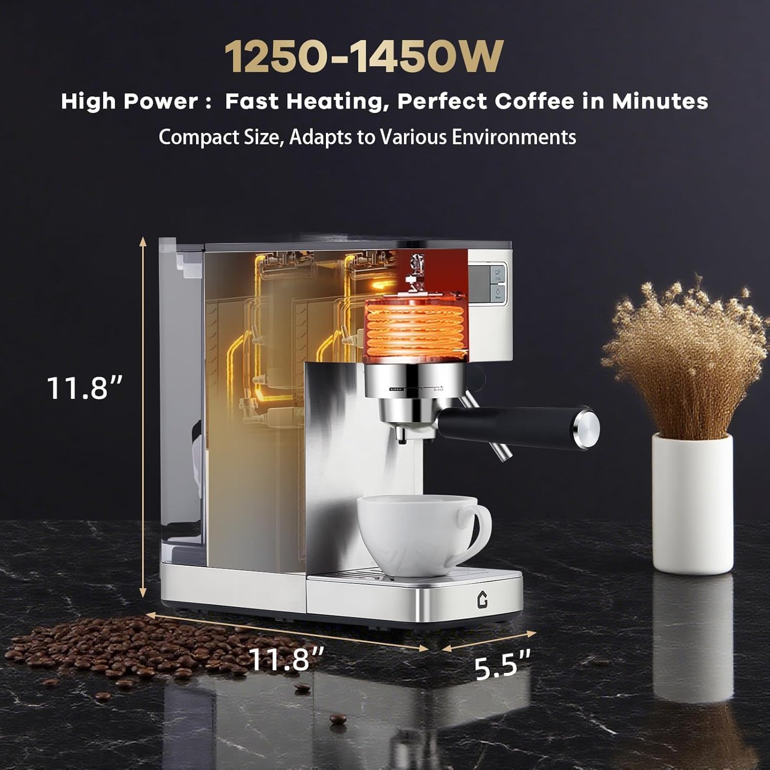 Kaffeemaschine, 20 Bar Siebträger Mit Milchaufschäumer Für Espresso, Cappuccino Und Latte - Kompakte Espressomaschine Mit Thermoblock, Heißwasserfunktion & Entkalkungsanzeige - Perfekt Für Haushalt Un