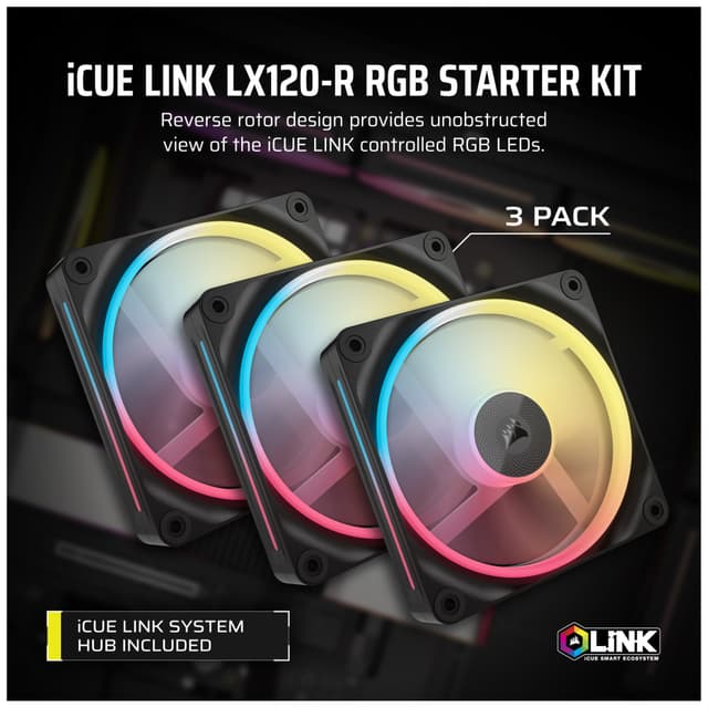 Corsair iCUE LINK LX120 RGB 120mm PWM-blæser startsæt (3-pakke)