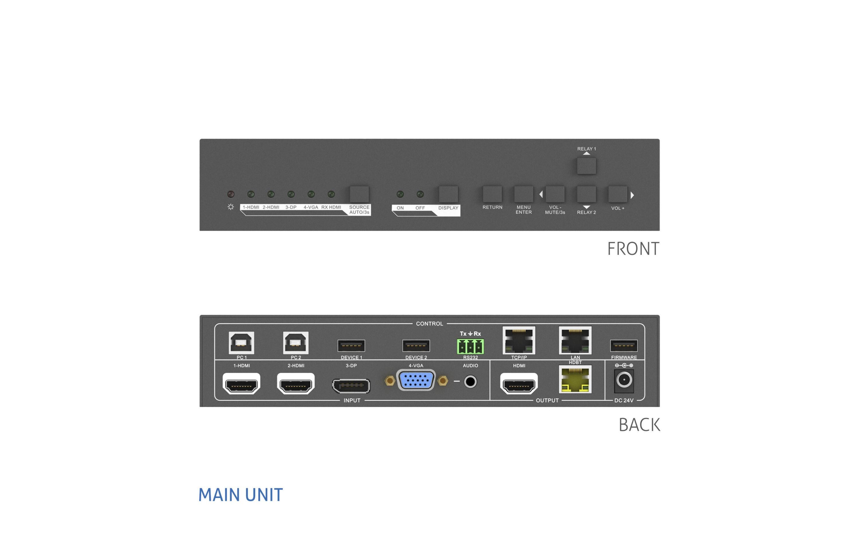 Presentation Switcher PT-PSW-42 Multiformat HDBaseT<br>4x2 4K Multiformat HDBaseT Conference Switcher mit Scaler Set
