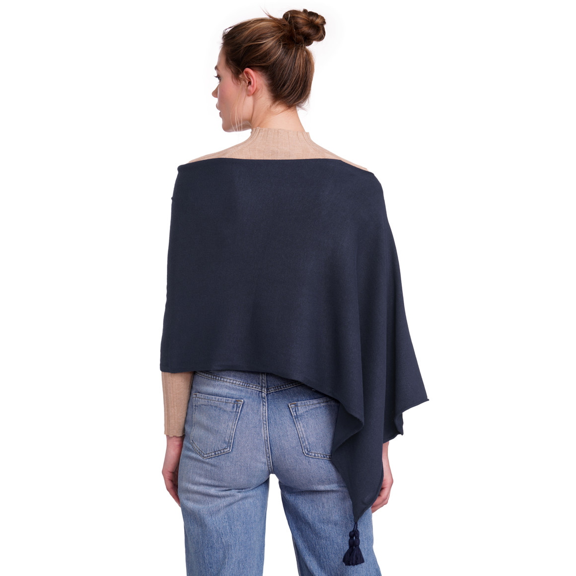 Gina Benotti Damen Poncho mit Tasseln dunkelblau