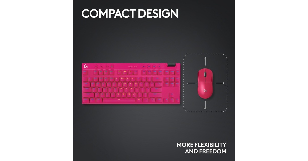 LogitechPRO X TKL, gaming toetsenbord  (Magenta, US-International, GX Brown, 80% (TKL), RGB leds, PBT Doubleshot keycaps, 2,4 GHz / Bluetooth / USB-C)