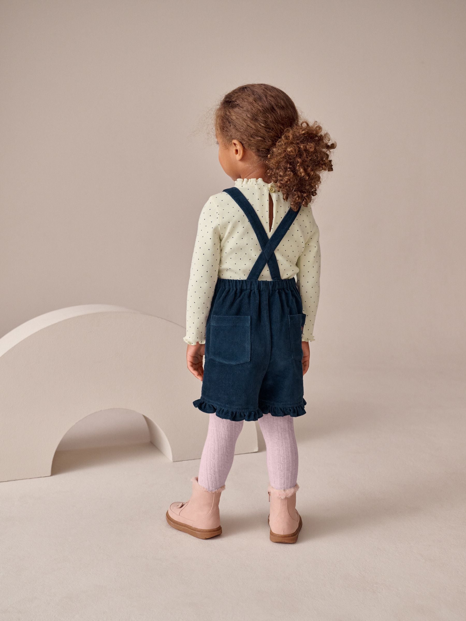 Marineblauw - Bunny Corduroy Dungarees Top and Tights Set (3mths-7yrs)