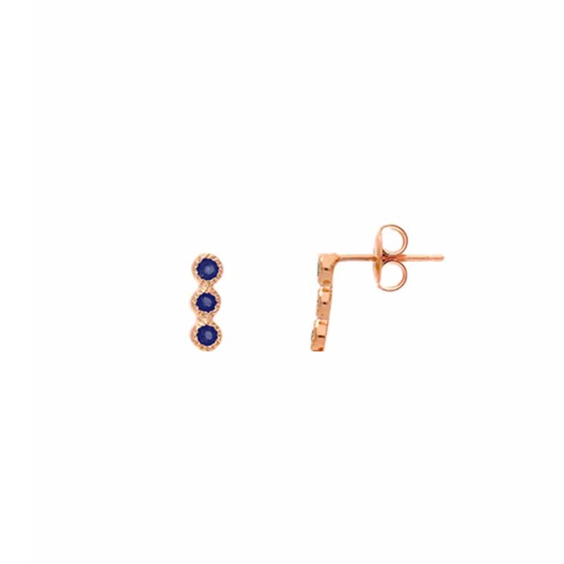 Boucles D'oreilles Argent Rose Trio De Pierre Marine