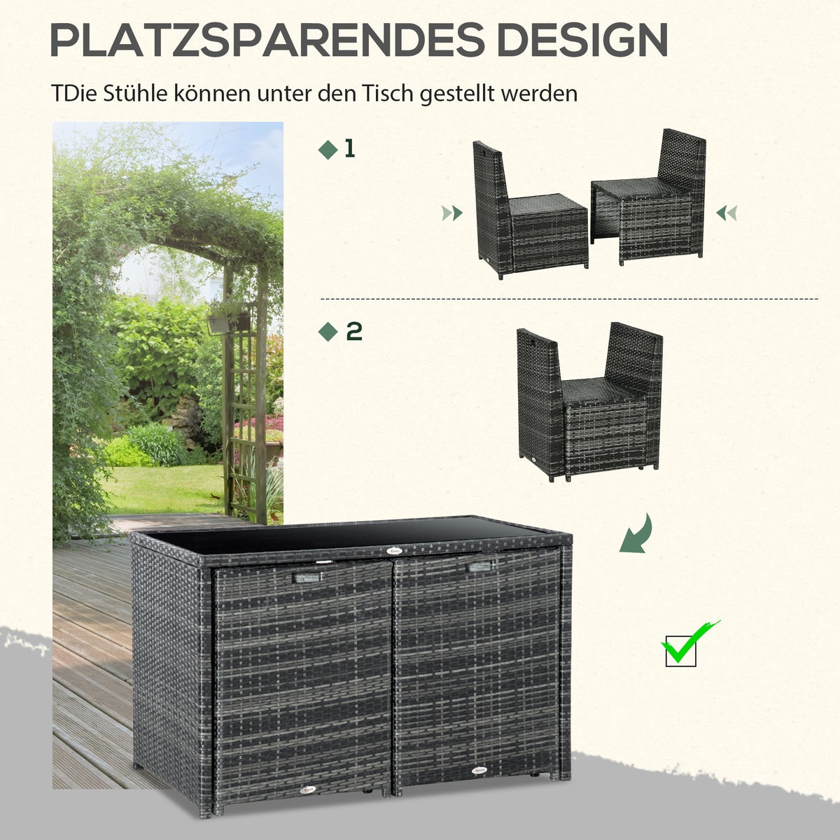 Outsunny 5-delige polyrattan tuinmeubelset, 120L x 69B x 77,5H cm, staal, grijs