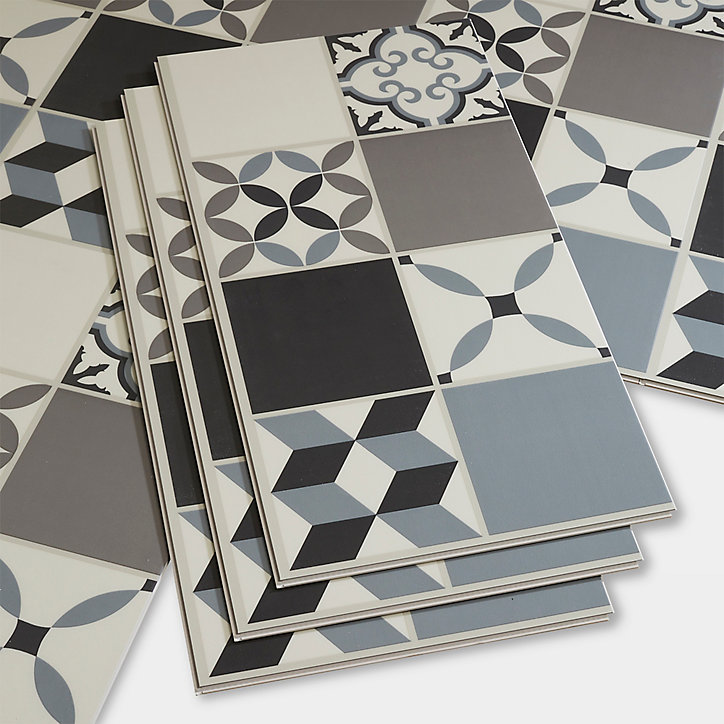 Dalle PVC clipsable Jazy Carreaux de ciment gris 30 x 60 cm GoodHome (vendue au carton)