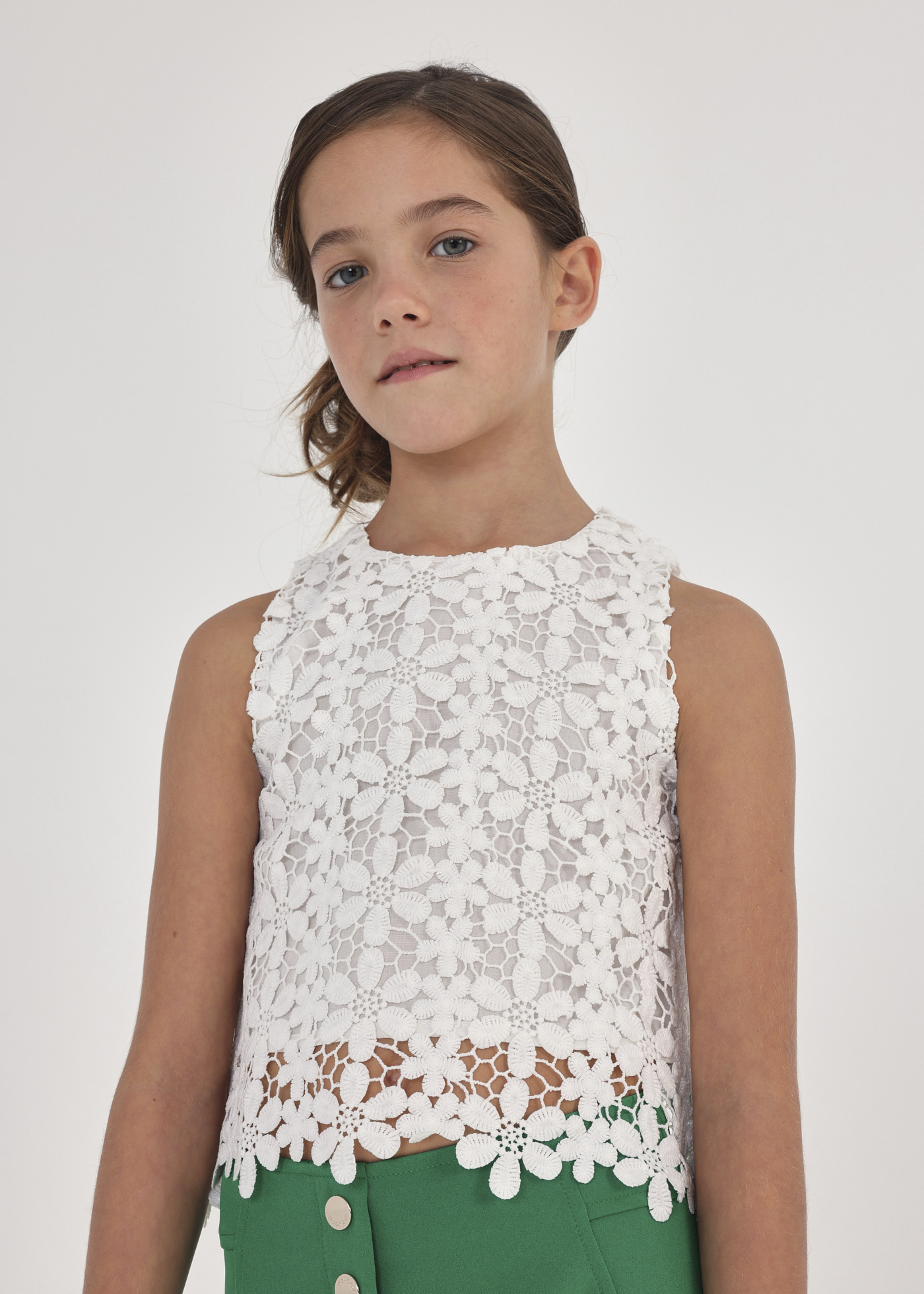 Blusa sem mangas de guipure para meninas