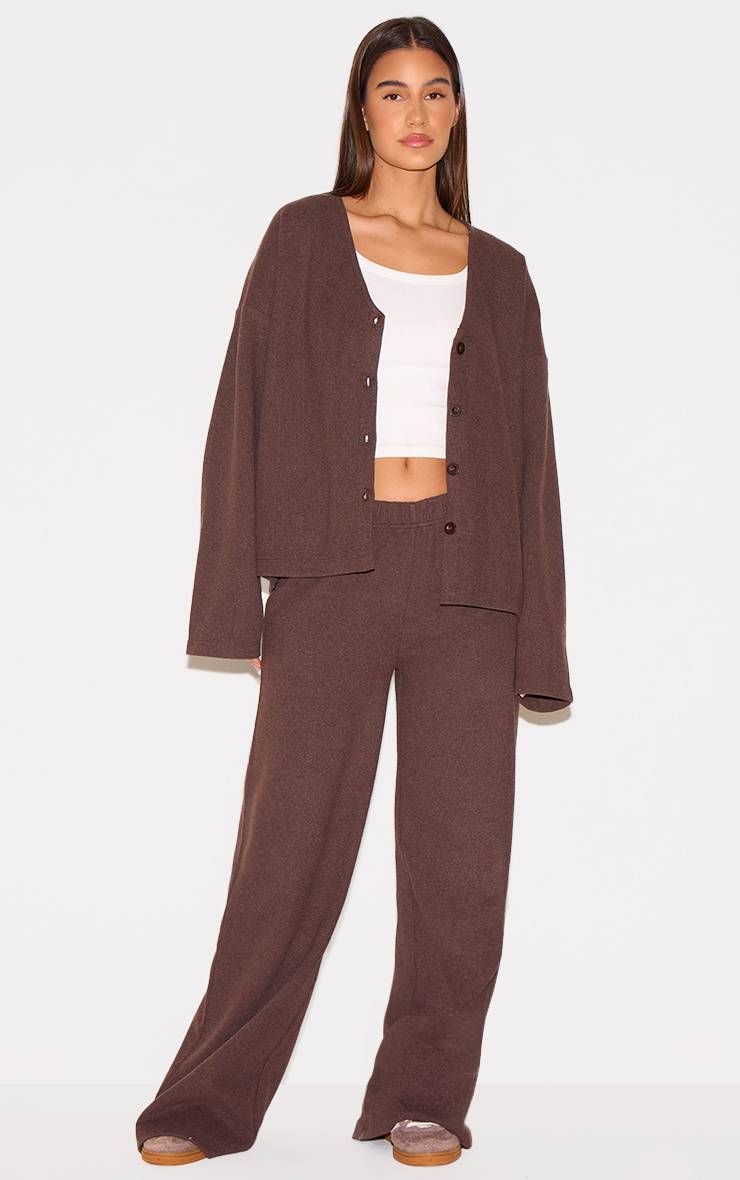 Marron Pantalon Large Slouchy En Côtes Brossées Épaisses