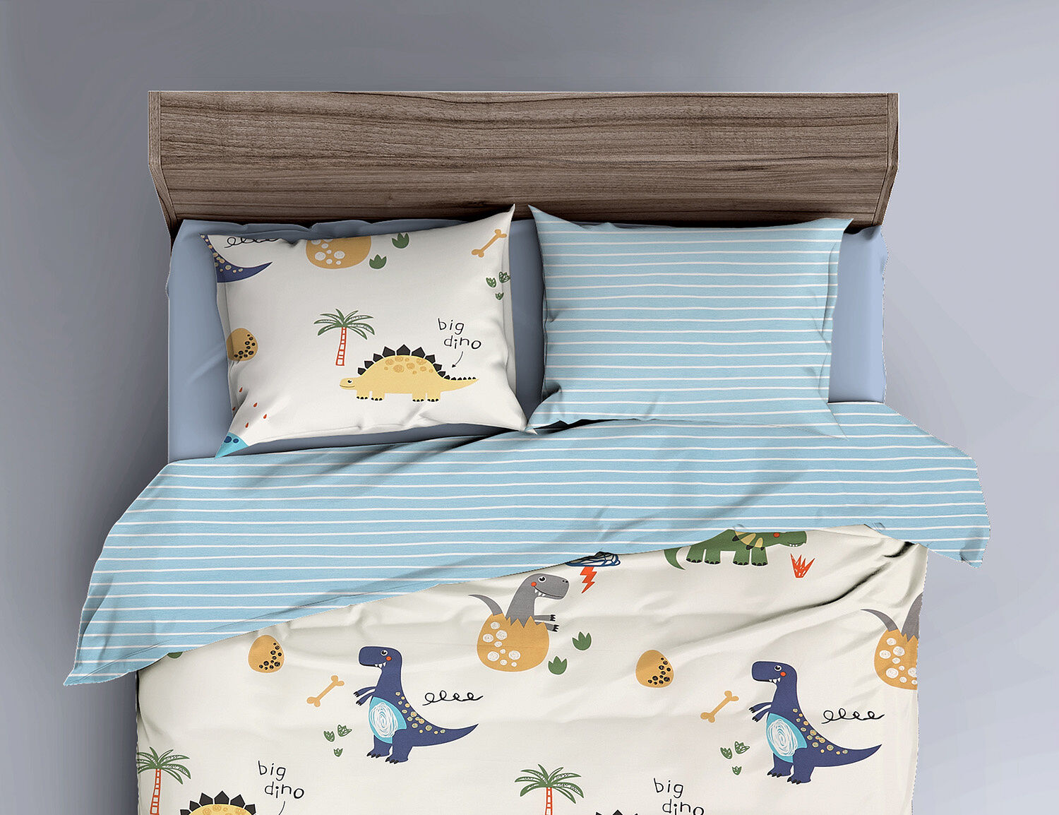 Bettwäsche mit kleinen, bunten Dinosauriern