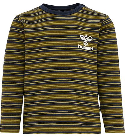 Hummel Bluse - HmlUnited T-Shirt l/æ - Stribet - Blåck Iris/ Grøn