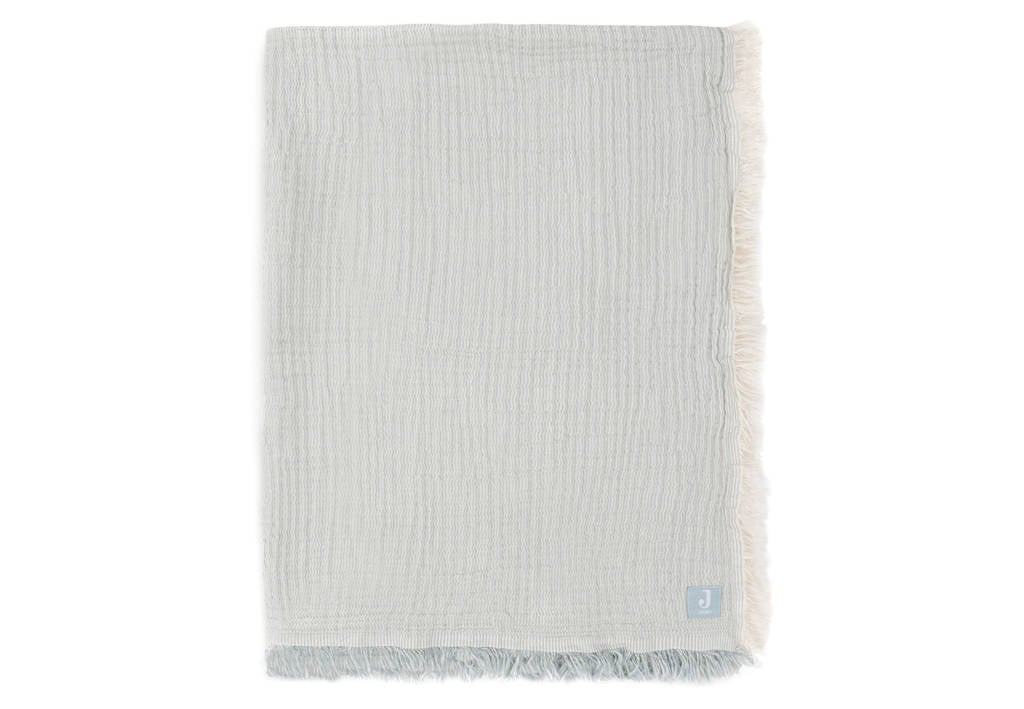 hydrofiele ledikantdeken Fringe Stripe - Sea Green/Ivory
