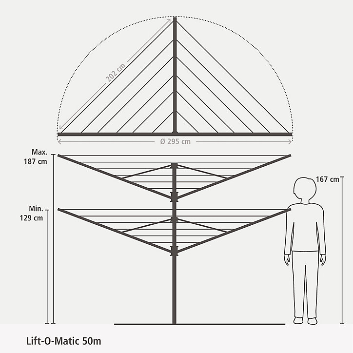 Séchoir à linge parapluie rotatif 50 m d'étendage Lift-O-Matic Brabantia