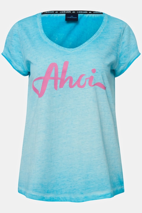 T-Shirt, Ahoi Schriftzug, V-Ausschnitt, Halbarm, OEKO-TEX Made in Green