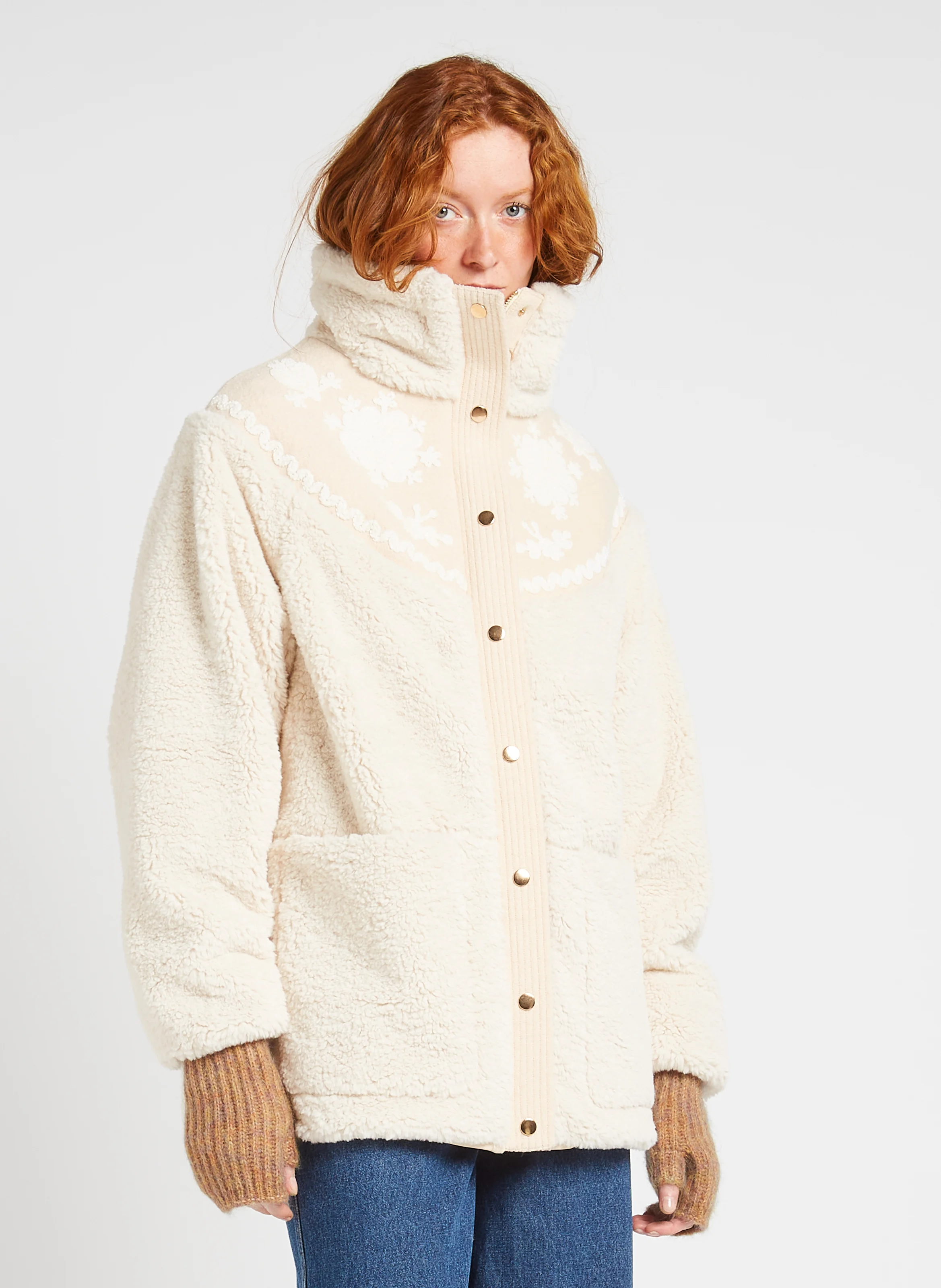 ROSE - Manteau col montant en fausse fourrure| Beige