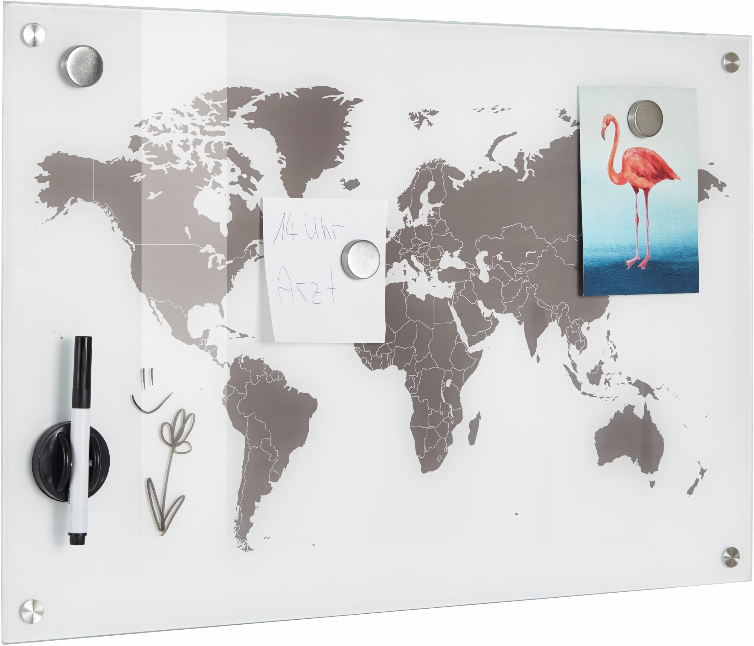 Zeller Present Pinnwand »Worldmap« Glas 60x40