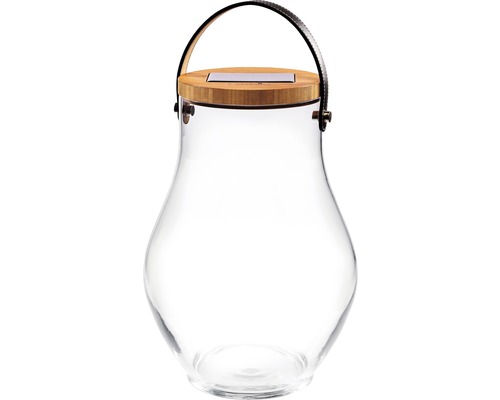 Decoratieve glazen lantaarn met licht, solarlantaarn voor binnen en buiten, Krinner Lumix L, 4 LED's, warm wit licht, inclusief dimmer.