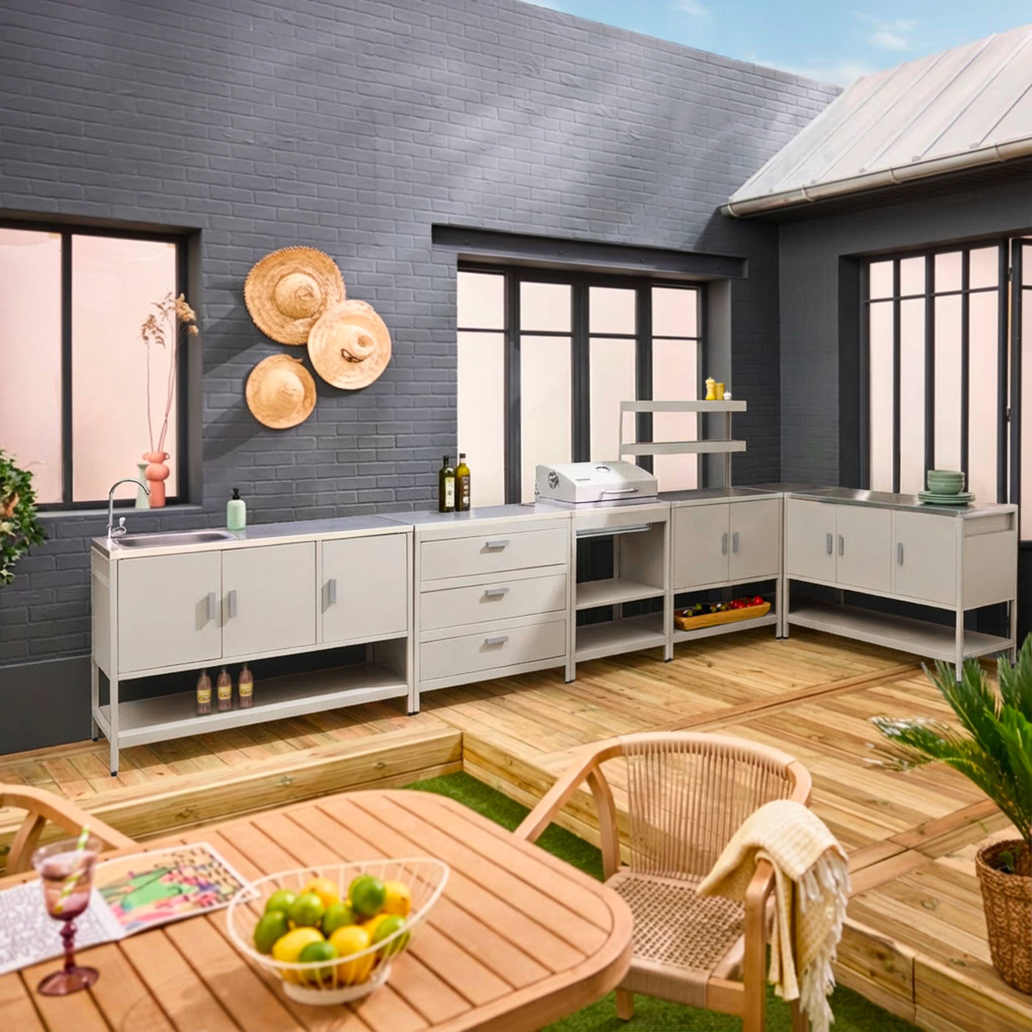 sweeek - Buitenkeuken 6 modules incl. houtskoolbarbecue staal