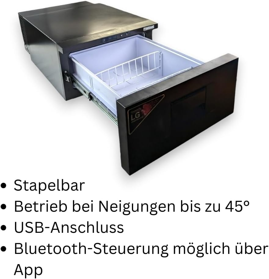 PUNDMANN Kompressor Kühlschublade 20L 12V/24V Kühlbox Kühlschrank Kühlfach bis -20°C für Wohnmobil Wohnwagen PKW Auto LKW Lastwagen Van Boote Camping Reisen klein