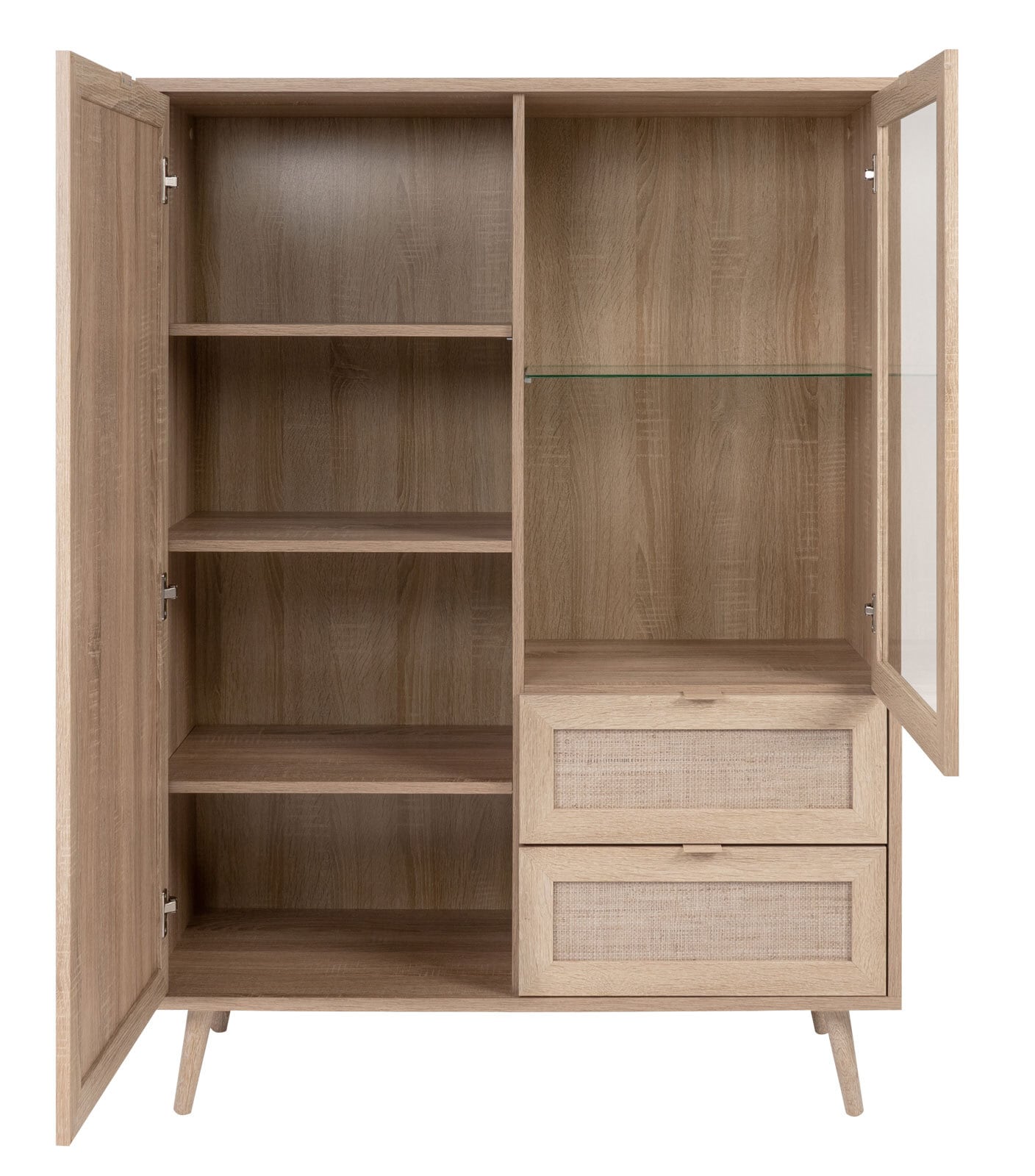 Highboard BALI 101,4 x 139 cm Sonoma Eiche/ Rafia Geflecht