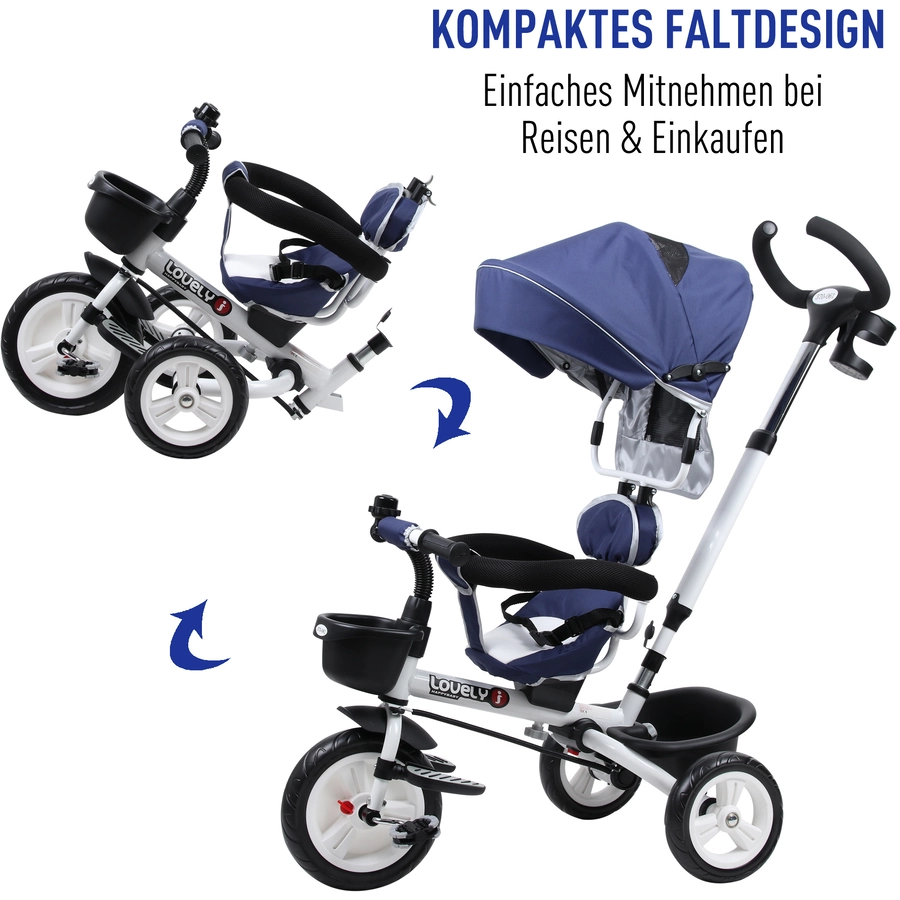 HOMCOM 4-in-1 Kinderdreirad mit Sonnendach blau