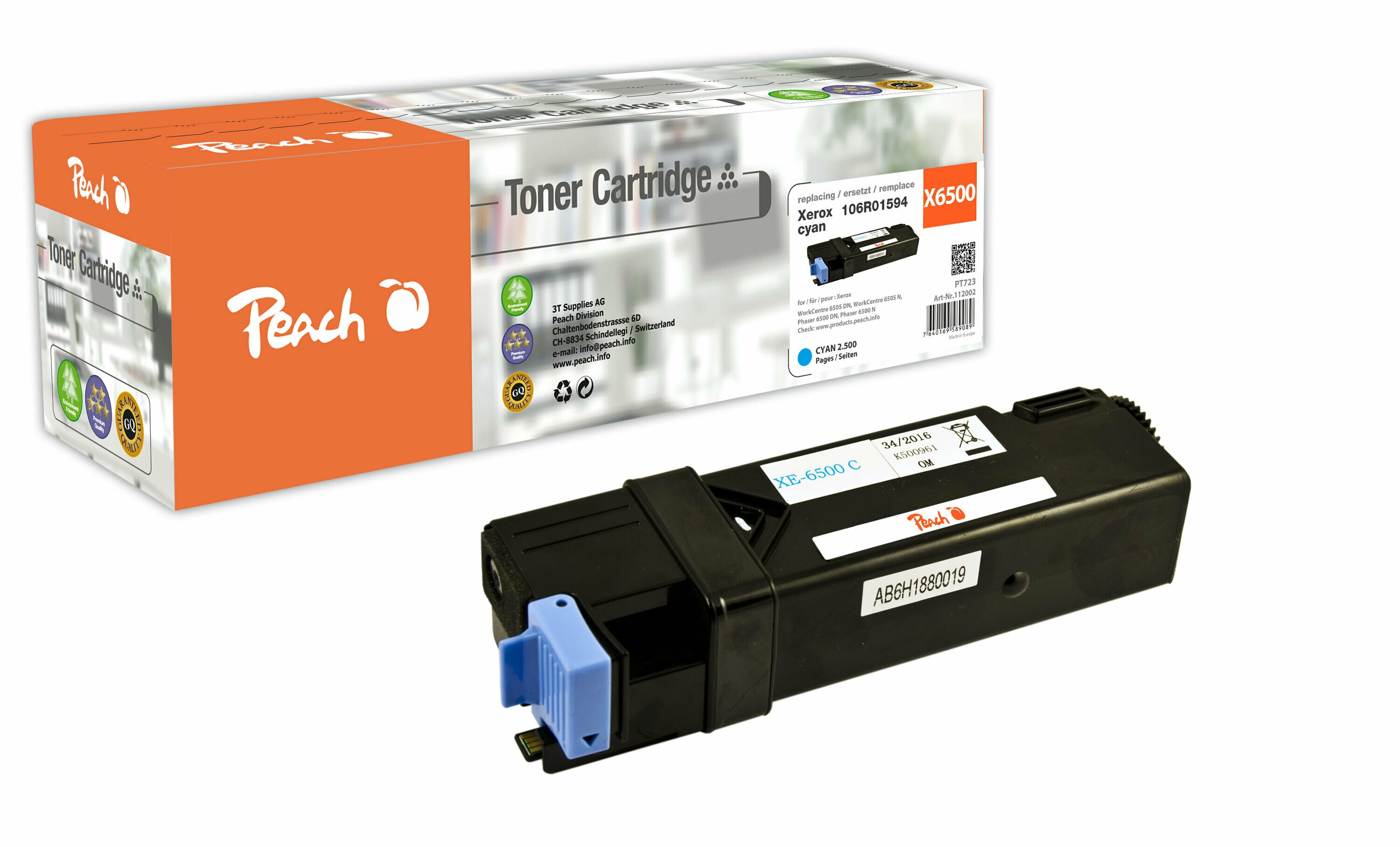 Peach X0159/0160 Toner cy ersetzt Xerox 106R01594 für z.B. Xerox Phaser 6500 DN, Xerox Phaser 6500 N, Xerox WC 6505 DN, Xerox WC 6505 N (wiederaufbereitet)