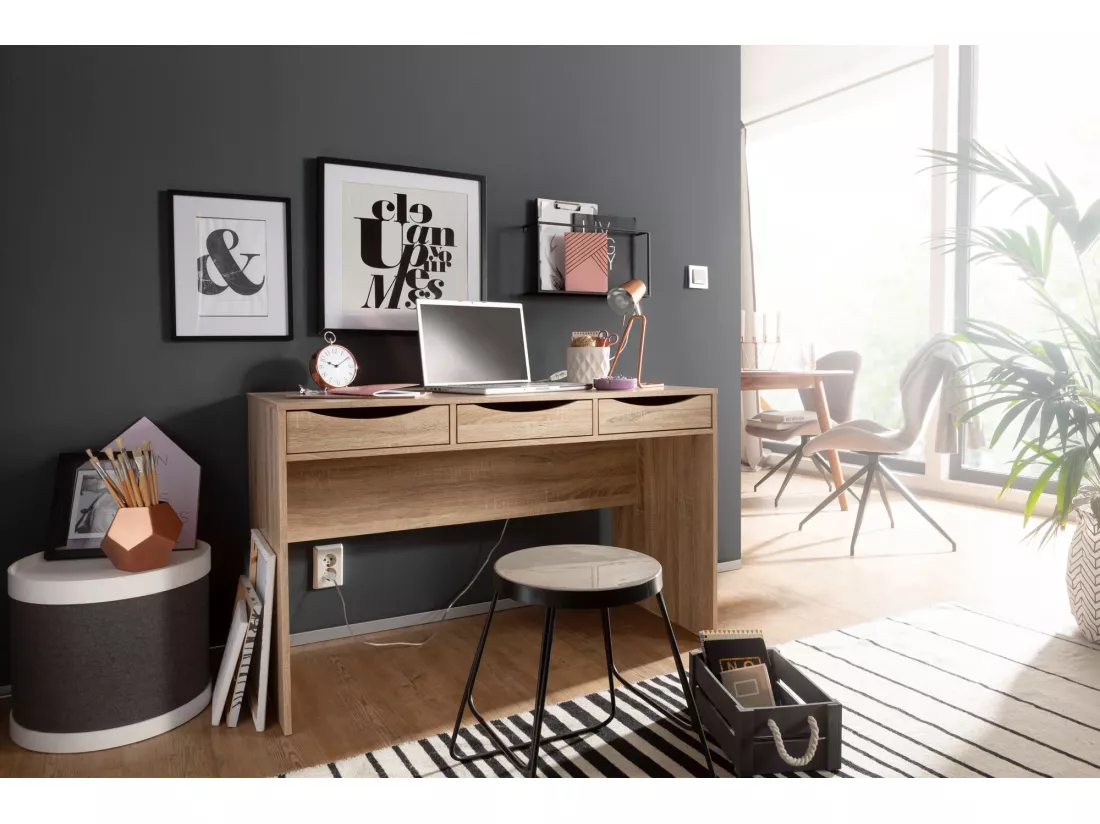Table de Bureau Petit 120x75x55 cm Table pour Ordinateur avec 3 Tiroirs