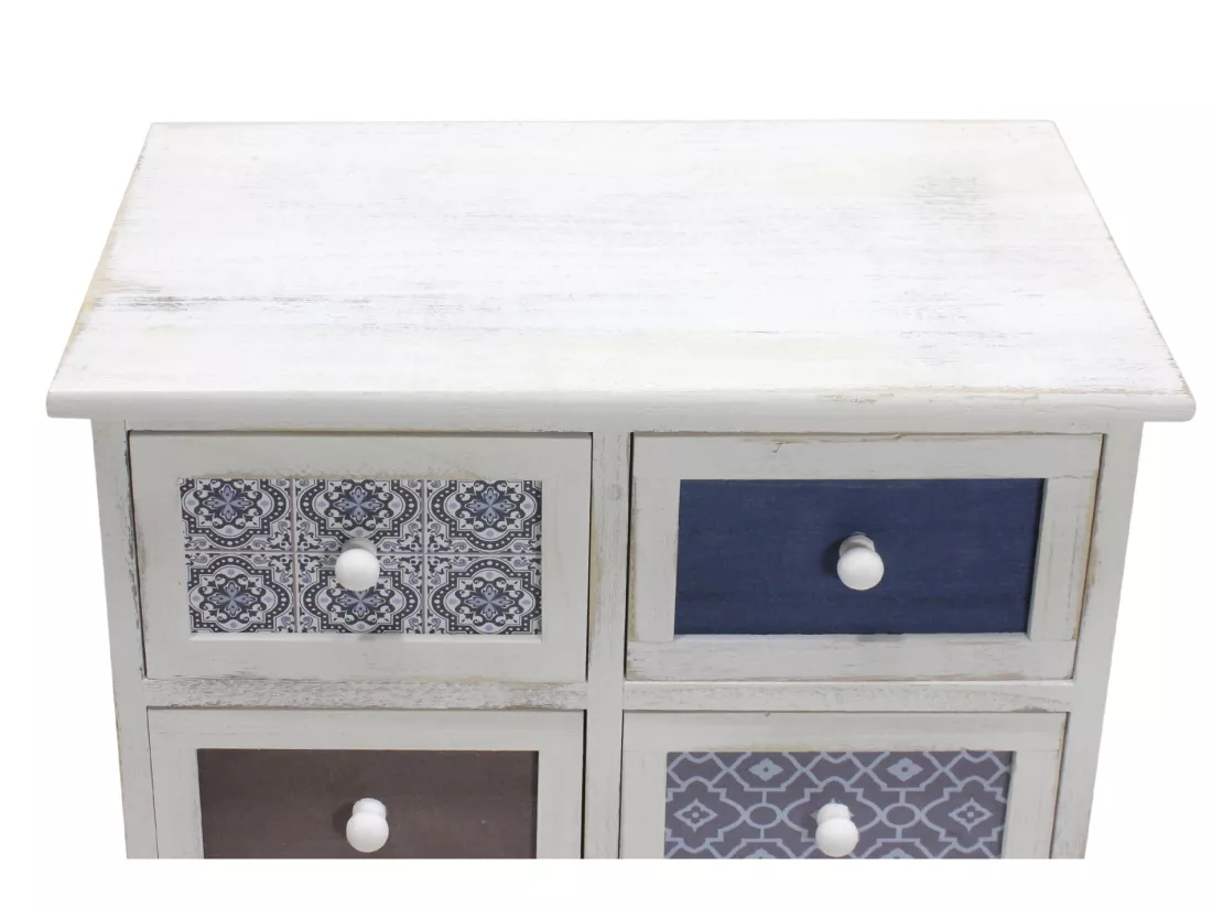 Armoire Meuble Rangement Blanc Gris Bleu Clair 6 Tiroirs 59,5x55x25