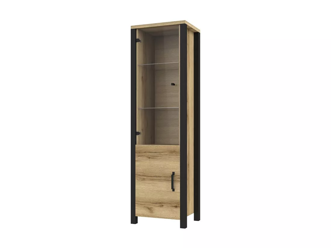 Vitrine haute design, 2 portes collection DARWIN. Couleur chêne clair et noir.