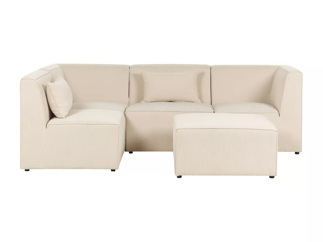 Canapé d'angle côté droit modulable 4 places en velours côtelé beige avec ottoman LEMVIG