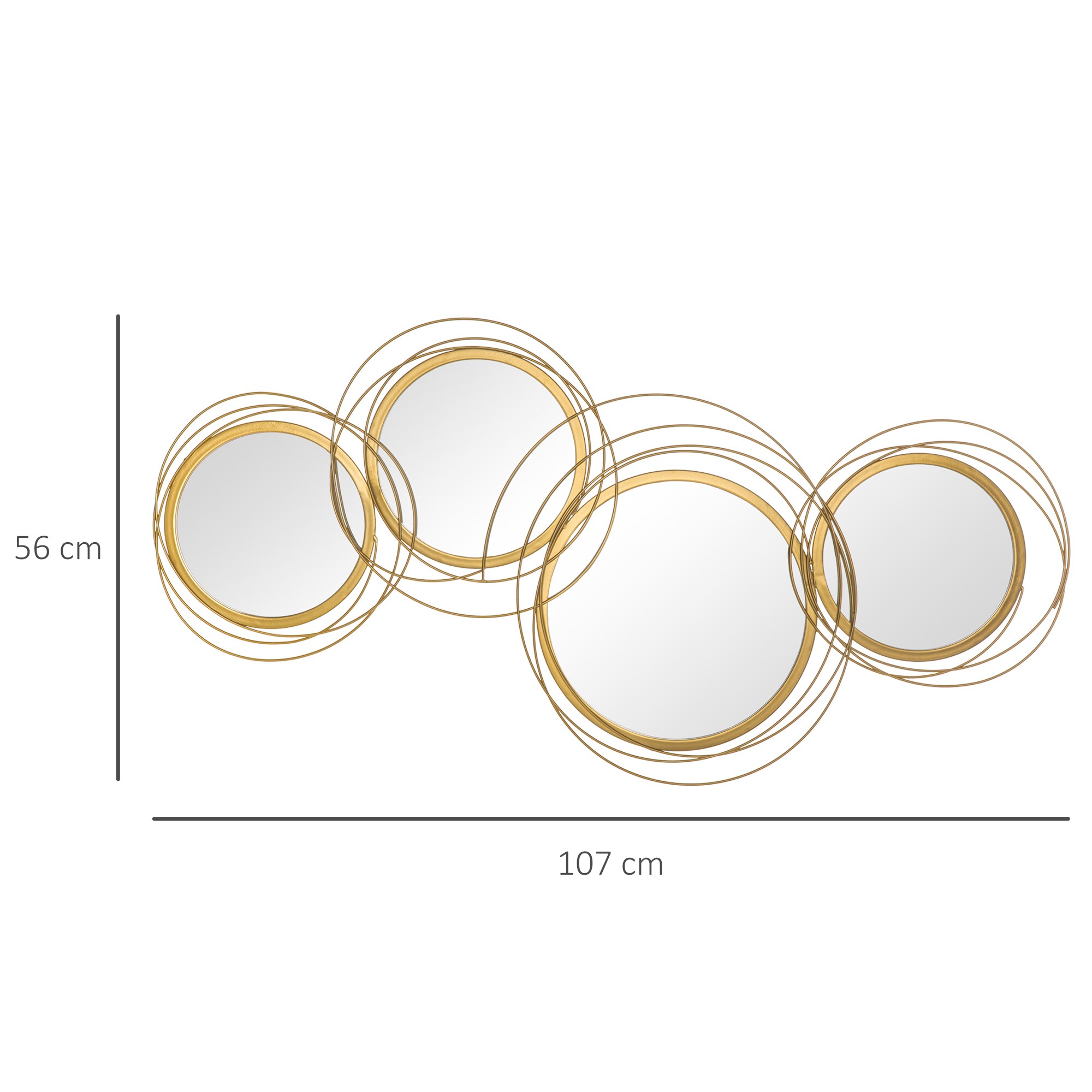 HOMCOM Wanddekoration mit Metallrahmen und Spiegeln gold 107L x 4B x 56H cm